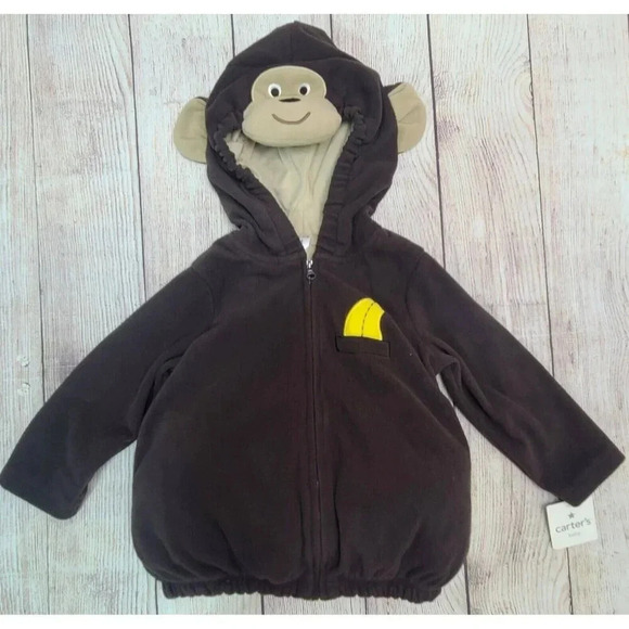 Carter's Baby Monkey Hoodie With Tail Size 24 Months Brown Jacket Costume New - Picture 1 of 5
